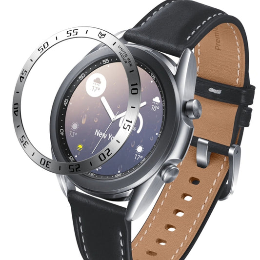 For Samsung Galaxy Watch 3 41mm Smart Watch Steel Bezel Ring, A Version(Silver Ring Black Letter) - Watch Cases by ENKAY | Online Shopping UK | buy2fix