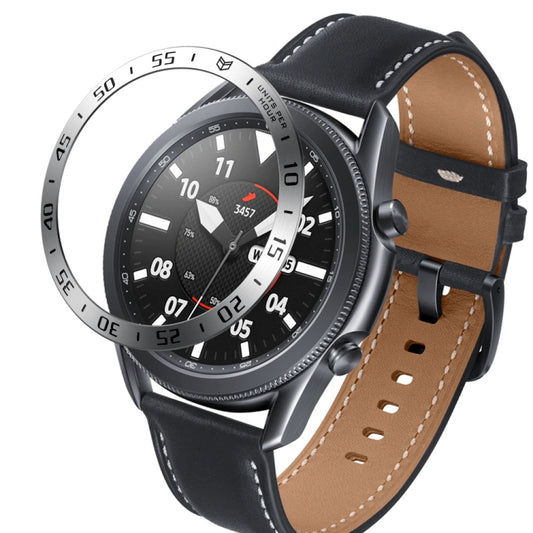 For Samsung Galaxy Watch 3 45mm Smart Watch Steel Bezel Ring, A Version(Silver Ring Black Letter) - Watch Cases by ENKAY | Online Shopping UK | buy2fix