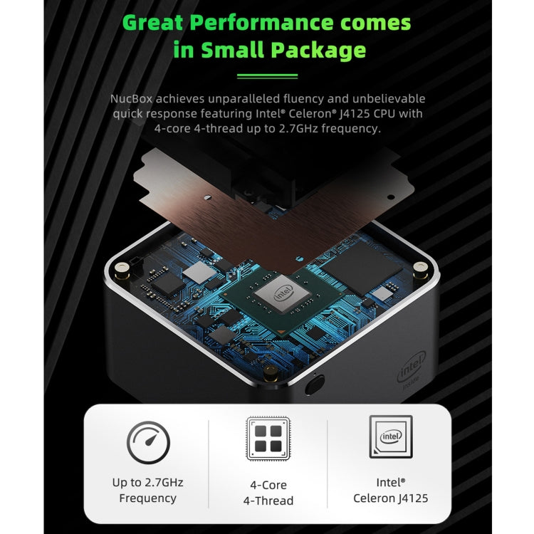 GMK NucBox Windows 10 System Mini PC, Intel Celeron J4125 Quad Core 64bit 14nm 2GHz-2.7GHz, Support WiFi & Bluetooth & RJ45, 8GB+128GB,EU Plug by buy2fix