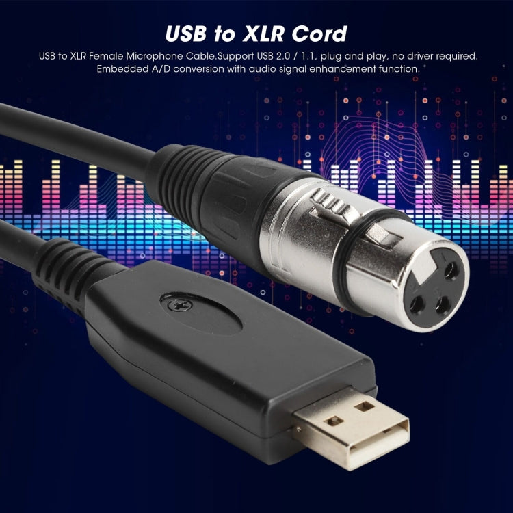 US18 USB to XLR Female Microphone Recording Cable, Cable Length:3m(Black) - Microphone Audio Cable & Connector by buy2fix | Online Shopping UK | buy2fix