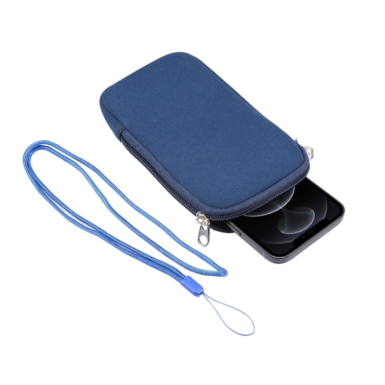 Universal Elasticity Zipper Protective Case Storage Bag with Lanyard  / 4.7-5.4 inch Smart Phones(Sapphire Blue) - More iPhone Cases by buy2fix | Online Shopping UK | buy2fix