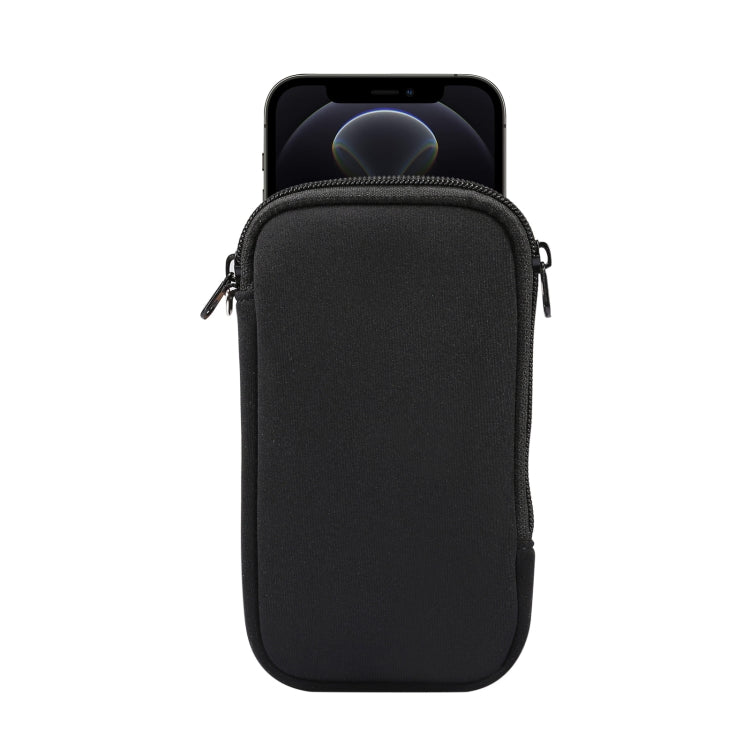 For iPhone 12 / 12 Pro Universal Elasticity Zipper Protective Case Storage Bag with Lanyard / 6.1 inch Smart Phones(Black) - iPhone 12 / 12 Pro Cases by buy2fix | Online Shopping UK | buy2fix
