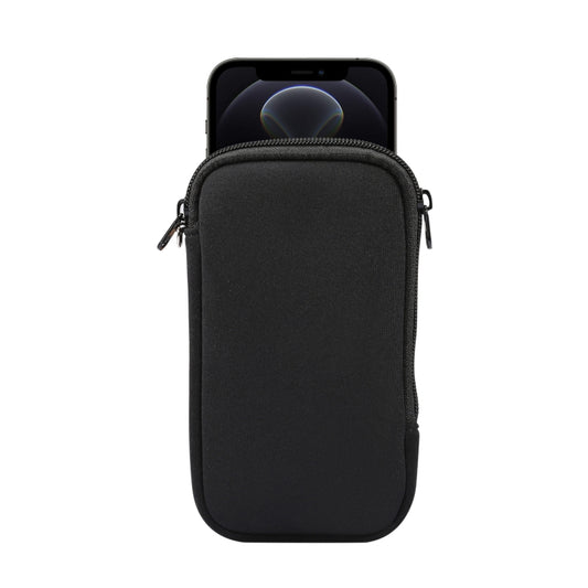 For iPhone 12 / 12 Pro Universal Elasticity Zipper Protective Case Storage Bag with Lanyard / 6.1 inch Smart Phones(Black) - iPhone 12 / 12 Pro Cases by buy2fix | Online Shopping UK | buy2fix