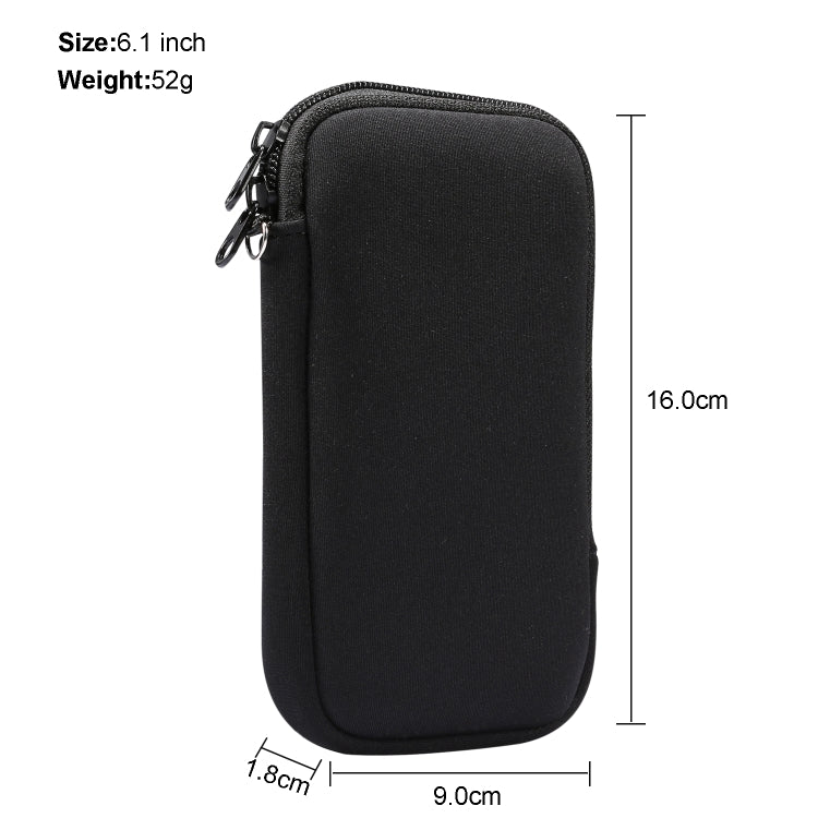 For iPhone 12 / 12 Pro Universal Elasticity Zipper Protective Case Storage Bag with Lanyard / 6.1 inch Smart Phones(Black) - iPhone 12 / 12 Pro Cases by buy2fix | Online Shopping UK | buy2fix