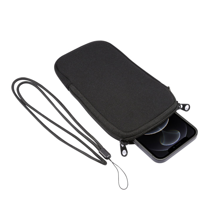 For iPhone 12 / 12 Pro Universal Elasticity Zipper Protective Case Storage Bag with Lanyard / 6.1 inch Smart Phones(Black) - iPhone 12 / 12 Pro Cases by buy2fix | Online Shopping UK | buy2fix