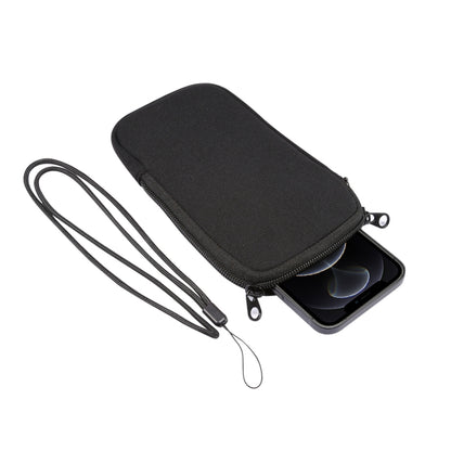 For iPhone 12 / 12 Pro Universal Elasticity Zipper Protective Case Storage Bag with Lanyard / 6.1 inch Smart Phones(Black) - iPhone 12 / 12 Pro Cases by buy2fix | Online Shopping UK | buy2fix