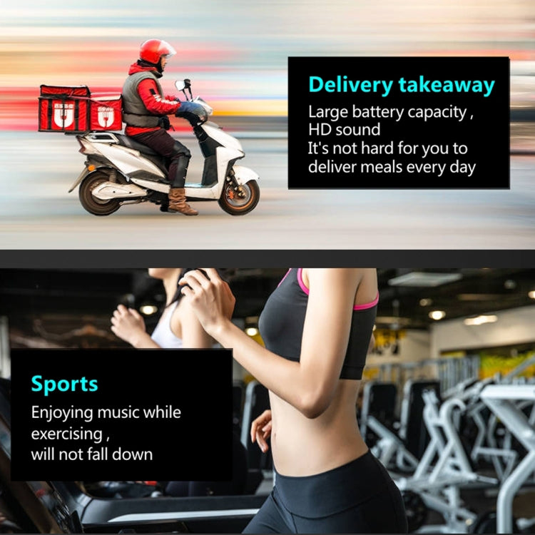 F910 Bluetooth 5.0 Hanging Ear Style Dual Mic Noise Cancelling Bluetooth Earphone(Black Blue) by buy2fix