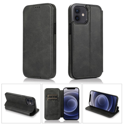 For iPhone 12 mini Strong Magnetic Closure PU + TPU Leather Case with Card Slots & Holder (Black) by buy2fix