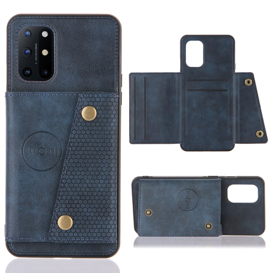 For OnePlus 8T Double Buckle PU + TPU Shockproof Magnetic Protective Case with Card Slots & Holder(Blue) - OnePlus Cases by buy2fix | Online Shopping UK | buy2fix