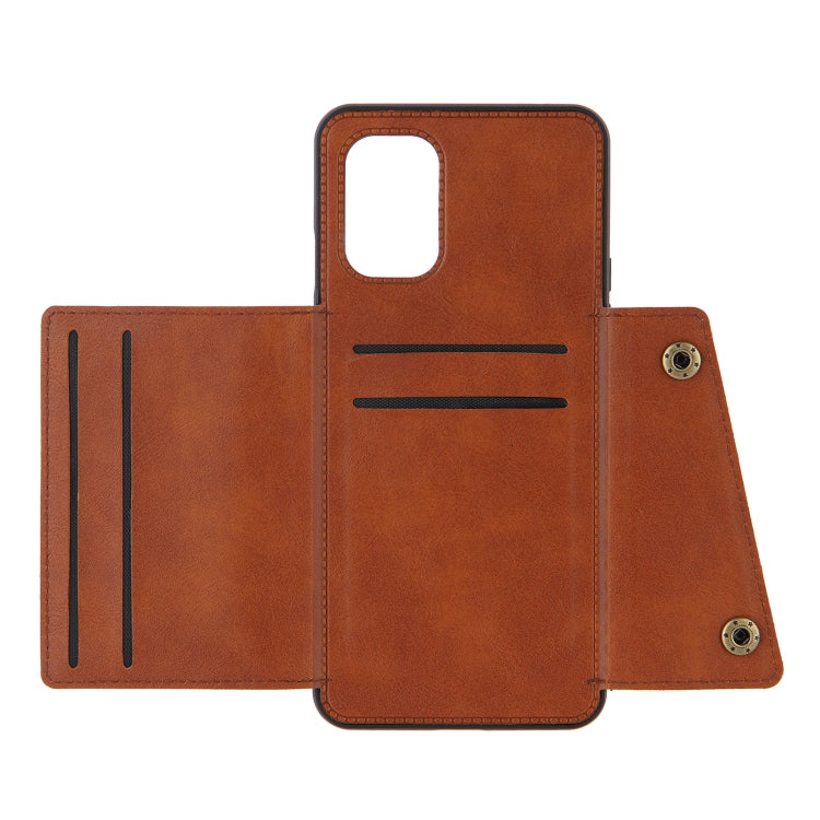 For OnePlus 8T Double Buckle PU + TPU Shockproof Magnetic Protective Case with Card Slots & Holder(Light Brown) - OnePlus Cases by buy2fix | Online Shopping UK | buy2fix