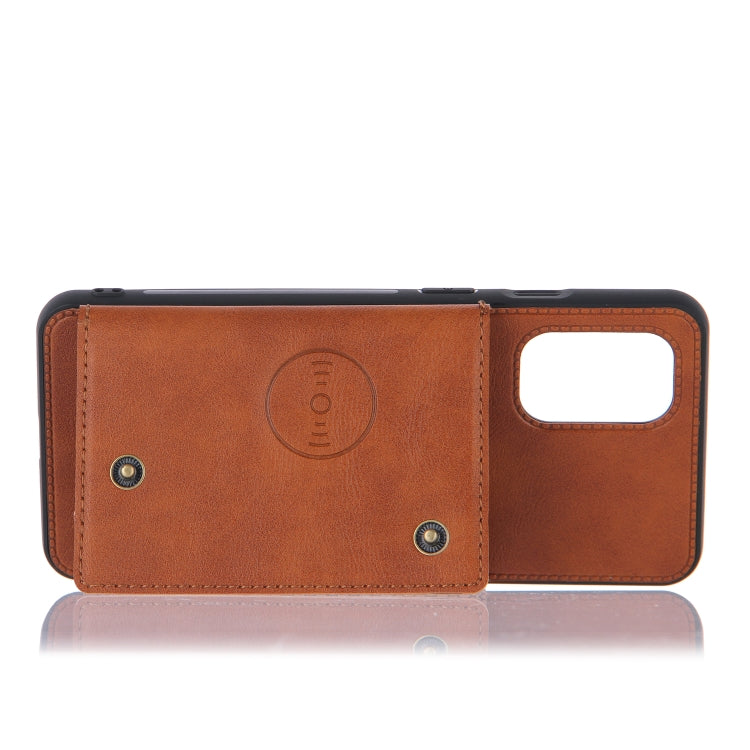 For OnePlus 8T Double Buckle PU + TPU Shockproof Magnetic Protective Case with Card Slots & Holder(Light Brown) - OnePlus Cases by buy2fix | Online Shopping UK | buy2fix