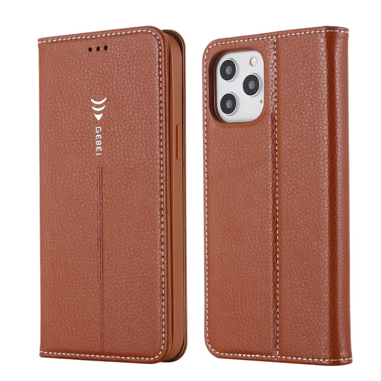 For iPhone 12 / 12 Pro GEBEI PU+TPU Horizontal Flip Protective Case with Holder & Card Slots(Brown)