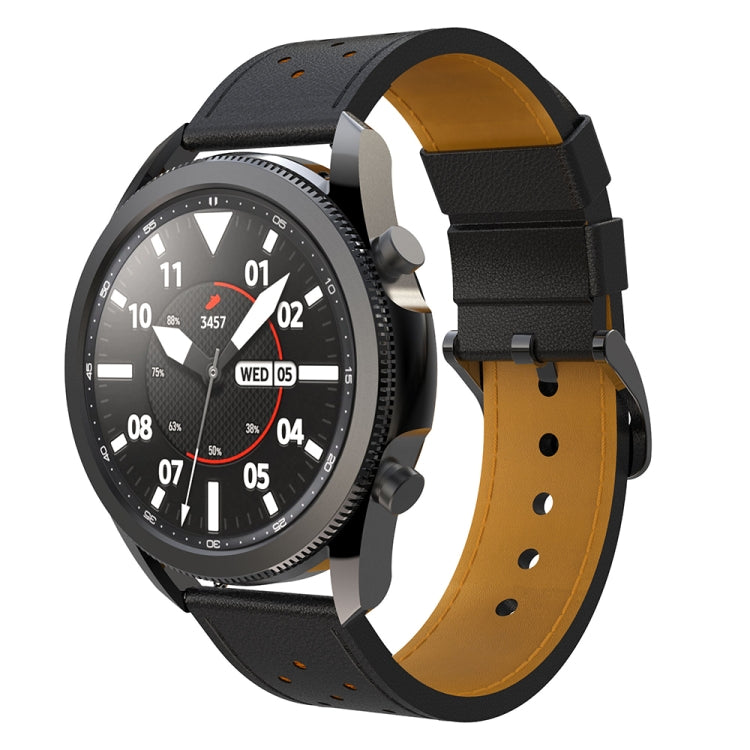 For Samsung Galaxy Watch 3 45mm Round Hole Line Leather Watch Band(Black Leather Line Orange Point) - Watch Bands by buy2fix | Online Shopping UK | buy2fix
