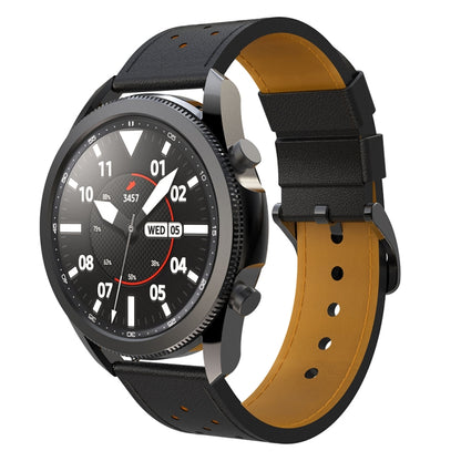 For Samsung Galaxy Watch 3 45mm Round Hole Line Leather Watch Band(Black Leather Line Orange Point) - Watch Bands by buy2fix | Online Shopping UK | buy2fix