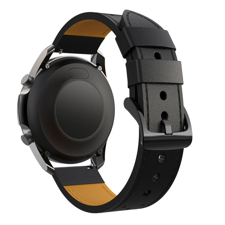 For Samsung Galaxy Watch 3 45mm Round Hole Line Leather Watch Band(Black Leather Line Orange Point) - Watch Bands by buy2fix | Online Shopping UK | buy2fix