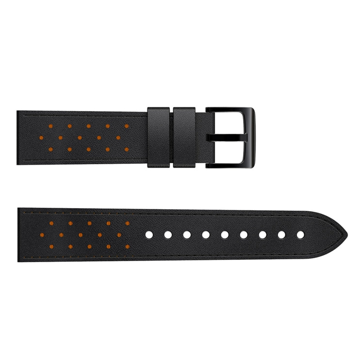 For Samsung Galaxy Watch 3 45mm Round Hole Line Leather Watch Band(Black Leather Line Orange Point) - Watch Bands by buy2fix | Online Shopping UK | buy2fix