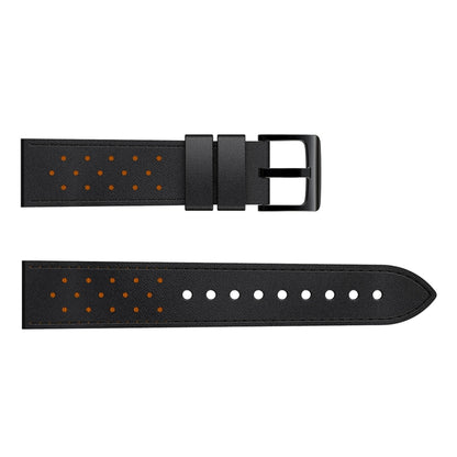 For Samsung Galaxy Watch 3 45mm Round Hole Line Leather Watch Band(Black Leather Line Orange Point) - Watch Bands by buy2fix | Online Shopping UK | buy2fix