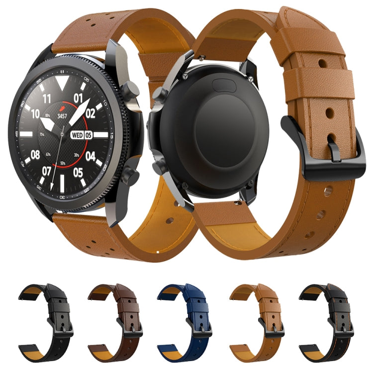 For Samsung Galaxy Watch 3 45mm Round Hole Line Leather Watch Band(Black Leather Line Orange Point) - Watch Bands by buy2fix | Online Shopping UK | buy2fix