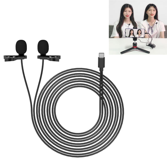 YELANGU MY3 Type-C Interface Live Broadcast Interview Mobile Phone Double Clip Lavalier Microphone, Length: 2.5m - Microphone by YELANGU | Online Shopping UK | buy2fix