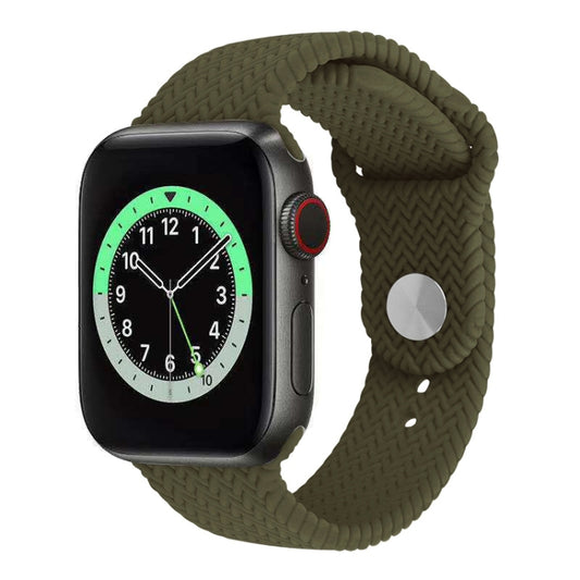 Woven Pattern Silicone Snap Watch Band For Apple Watch Series 7 41mm / 6 & SE & 5 & 4 40mm / 3 & 2 & 1 38mm(Dark Olive Green) - Watch Bands by buy2fix | Online Shopping UK | buy2fix