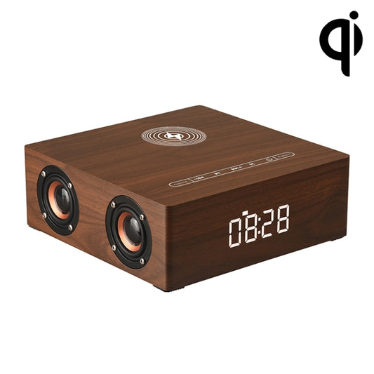 Q5A Multifunctional Wooden Touch Clock Display Wireless Charging Bluetooth Speaker, Support TF Card & U Disk & 3.5mm AUX(Walnut) - Desktop Speaker by buy2fix | Online Shopping UK | buy2fix