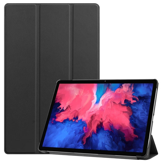 For Lenovo Tab P11 TB-J606F /Tab P11 5G Three-folding Custer Texture Smart Leather Tablet Case(Black) - Lenovo by buy2fix | Online Shopping UK | buy2fix