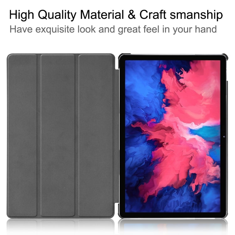 For Lenovo Tab P11 TB-J606F /Tab P11 5G Three-folding Custer Texture Smart Leather Tablet Case(Black) - Lenovo by buy2fix | Online Shopping UK | buy2fix