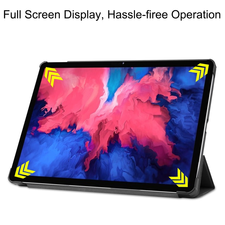 For Lenovo Tab P11 TB-J606F /Tab P11 5G Three-folding Custer Texture Smart Leather Tablet Case(Black) - Lenovo by buy2fix | Online Shopping UK | buy2fix