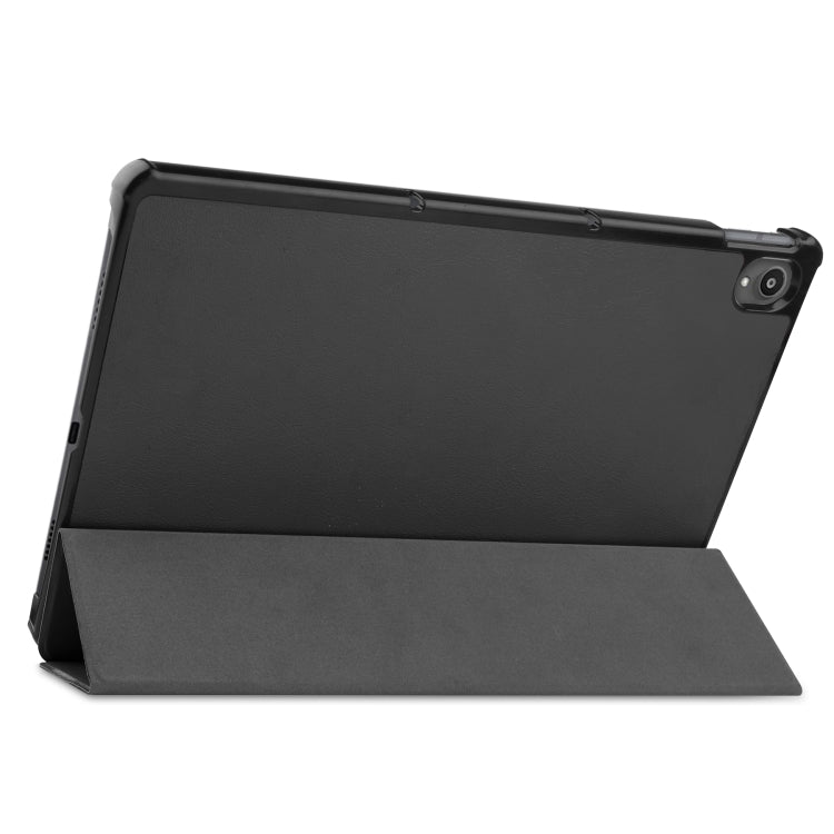 For Lenovo Tab P11 TB-J606F /Tab P11 5G Three-folding Custer Texture Smart Leather Tablet Case(Black) - Lenovo by buy2fix | Online Shopping UK | buy2fix