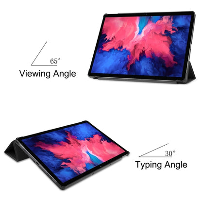 For Lenovo Tab P11 TB-J606F /Tab P11 5G Three-folding Custer Texture Smart Leather Tablet Case(Black) - Lenovo by buy2fix | Online Shopping UK | buy2fix