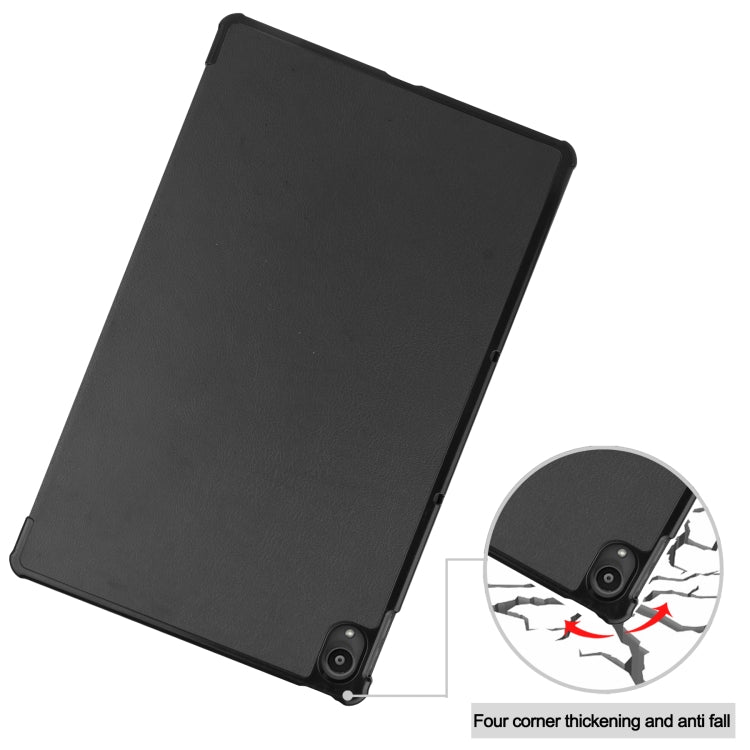 For Lenovo Tab P11 TB-J606F /Tab P11 5G Three-folding Custer Texture Smart Leather Tablet Case(Black) - Lenovo by buy2fix | Online Shopping UK | buy2fix
