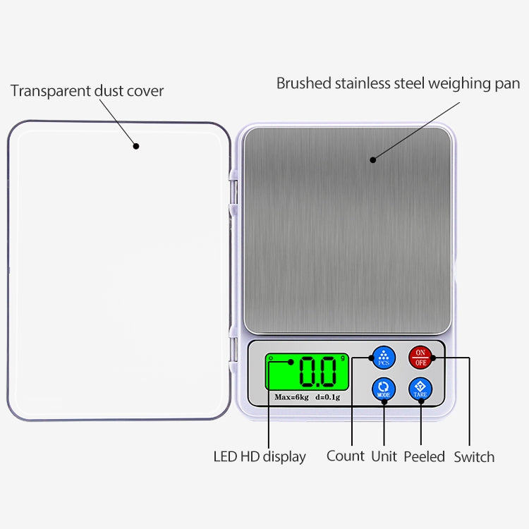 MH-555 6Kg x 0.1g High Accuracy Digital Electronic Portable Kitchen Scale Balance Device with 2.2 inch LCD Screen by buy2fix
