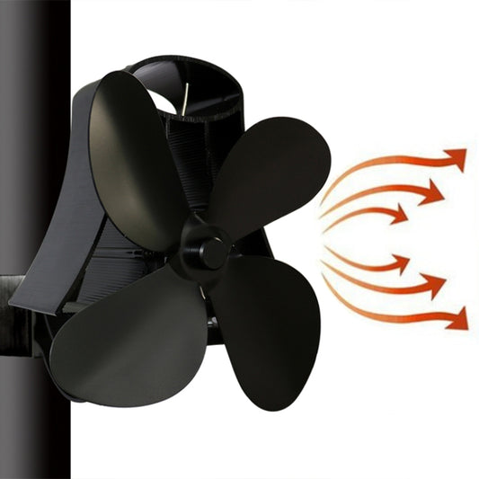 YL-105 4-Blade Aluminum Heat Powered Fireplace Stove Fan(Black) by buy2fix