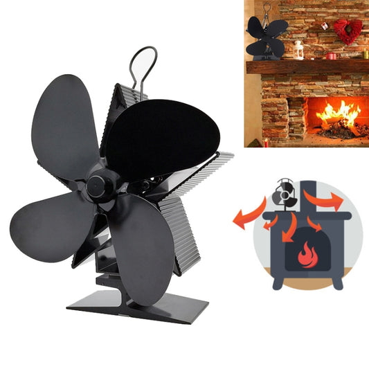 4-Blade Aluminum Heat Powered Fireplace Stove Fan (Black) by buy2fix