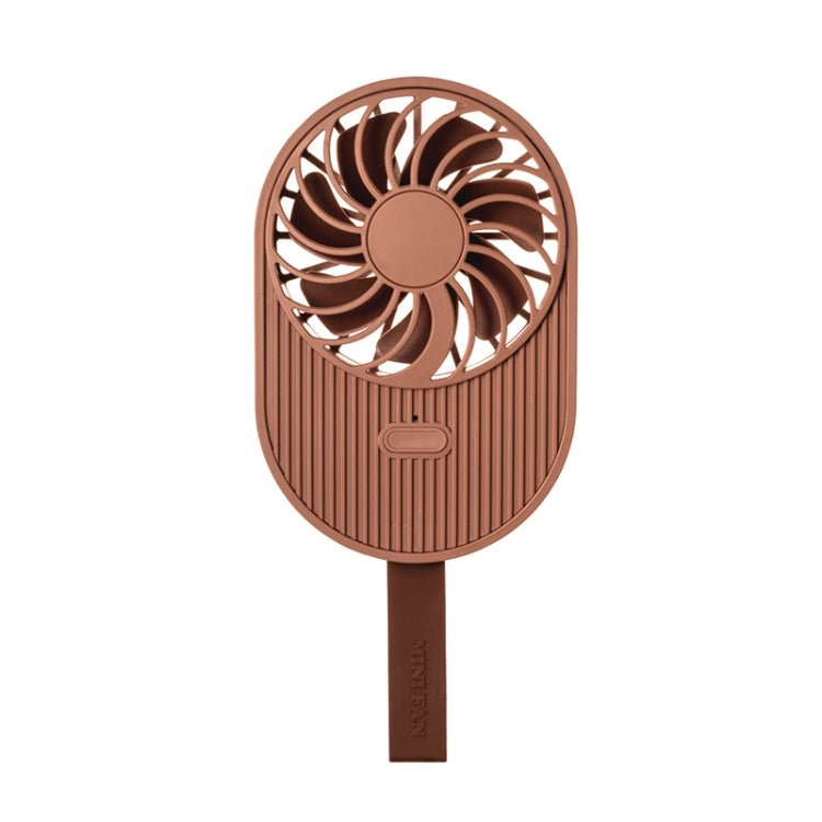 LLD-17 0.7-1.2W Ice Cream Shape Portable 2 Speed Control USB Charging Handheld Fan with Lanyard (Brown) by buy2fix