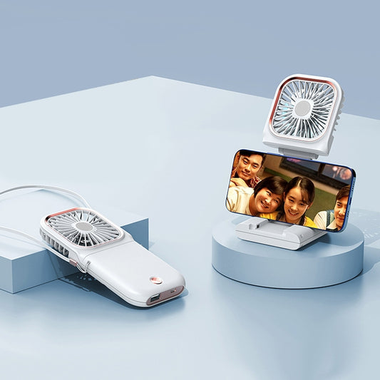 F30 Electroplating Handheld Fan Portable Desktop Folding Mute USB Hanging Neck Fan, Upgraded Version (White) - Electric Fans by buy2fix | Online Shopping UK | buy2fix