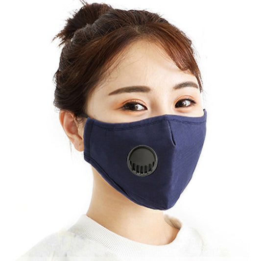 For Men Women Washable Replaceable Filter Breath-Valve PM2.5 Dustproof Face Mask(Navy Blue) - Protect Case by buy2fix | Online Shopping UK | buy2fix