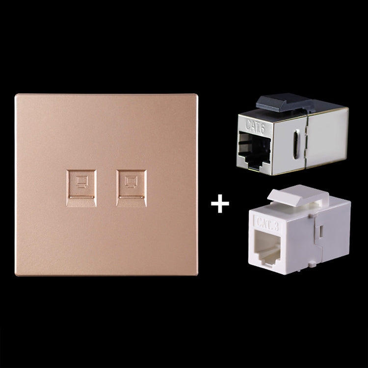 CAT.6 Shielded Pass-through Network Module, Dual Ports Panel + Shielded Pass-through + Telephone Socket (Gold) by buy2fix