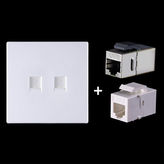 CAT.6 Shielded Pass-through Network Module, Dual Ports Panel + Shielded Pass-through + Telephone Socket(White) by buy2fix