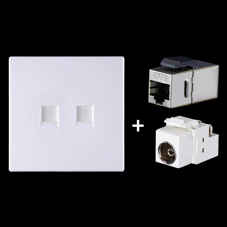 CAT.6 Shielded Pass-through Network Module, Dual Ports Panel + Shielded Pass-through + TV Socket (White) by buy2fix