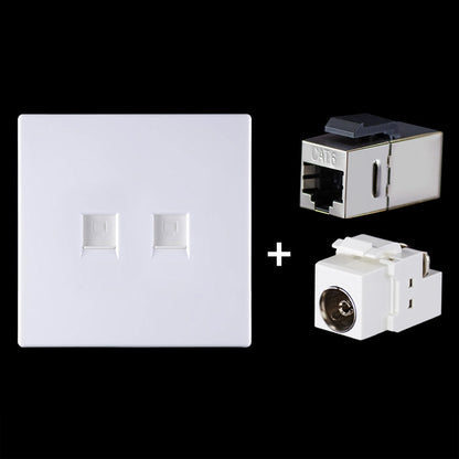 CAT.6 Shielded Pass-through Network Module, Dual Ports Panel + Shielded Pass-through + TV Socket (White) by buy2fix