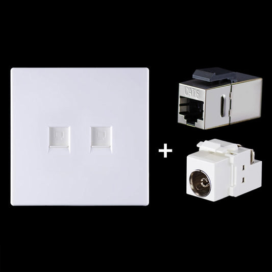 CAT.6 Shielded Pass-through Network Module, Dual Ports Panel + Shielded Pass-through + TV Socket (White) by buy2fix