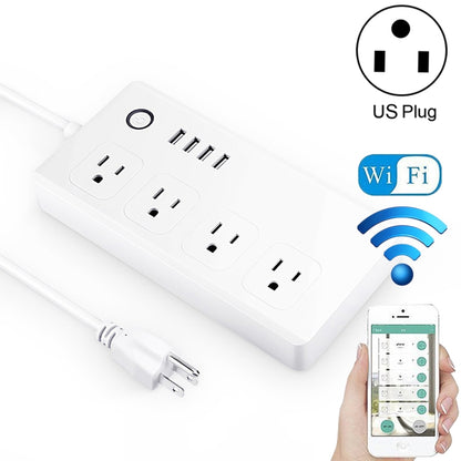 4 x USB Ports + 4 x US Plug Jack WiFi Remote Control Smart Power Socket Works with Alexa & Google Home, AC 110-240V, US Plug - Smart Socket by buy2fix | Online Shopping UK | buy2fix