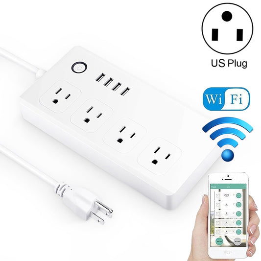4 x USB Ports + 4 x US Plug Jack WiFi Remote Control Smart Power Socket Works with Alexa & Google Home, AC 110-240V, US Plug - Smart Socket by buy2fix | Online Shopping UK | buy2fix