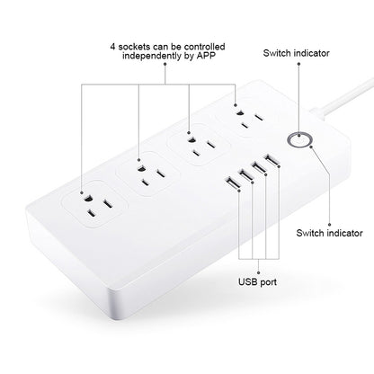 4 x USB Ports + 4 x US Plug Jack WiFi Remote Control Smart Power Socket Works with Alexa & Google Home, AC 110-240V, US Plug - Smart Socket by buy2fix | Online Shopping UK | buy2fix