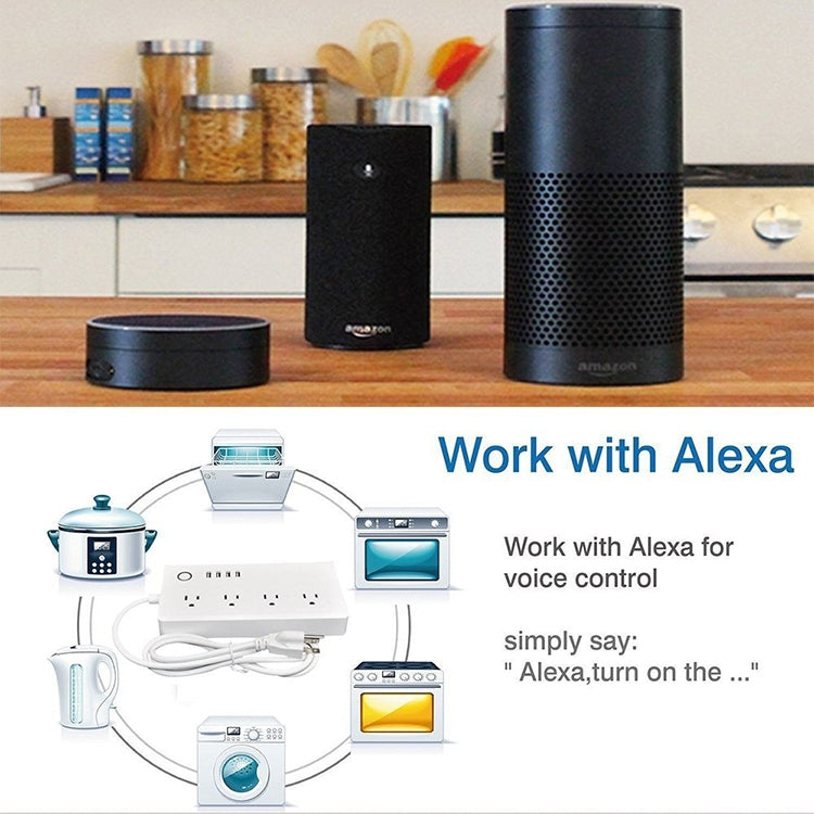 4 x USB Ports + 4 x US Plug Jack WiFi Remote Control Smart Power Socket Works with Alexa & Google Home, AC 110-240V, US Plug - Smart Socket by buy2fix | Online Shopping UK | buy2fix