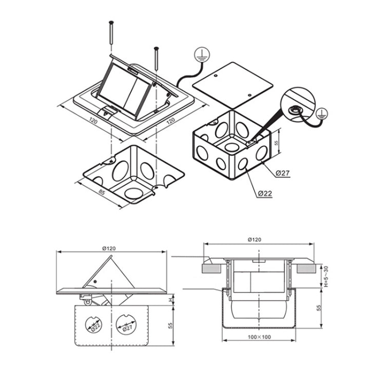 Hidden Pop-up Aluminum Alloy Computer Floor Socket with Cover Bottom Box, EU Plug -  by buy2fix | Online Shopping UK | buy2fix