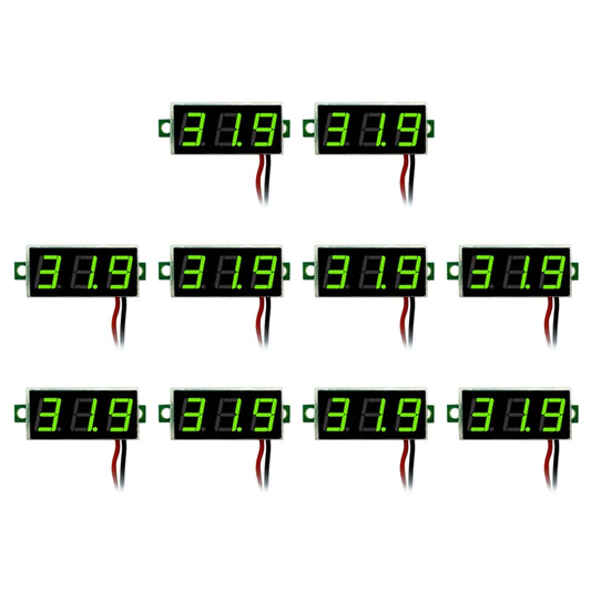 10 PCS 0.28 inch 2 Wires Adjustable Digital Voltage Meter, Color Light Display, Measure Voltage: DC 2.5-30V(Green) - Current & Voltage Tester by buy2fix | Online Shopping UK | buy2fix
