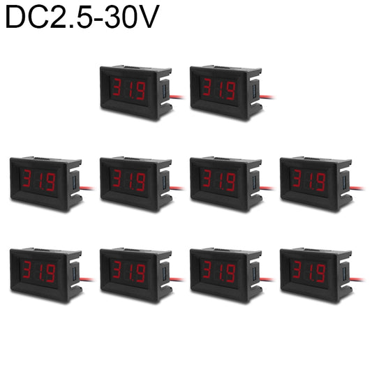 10 PCS 0.36 inch 2 Wires Digital Voltage Meter with Shell, Color Light Display, Measure Voltage: DC 2.5-30V (Red) - Current & Voltage Tester by buy2fix | Online Shopping UK | buy2fix