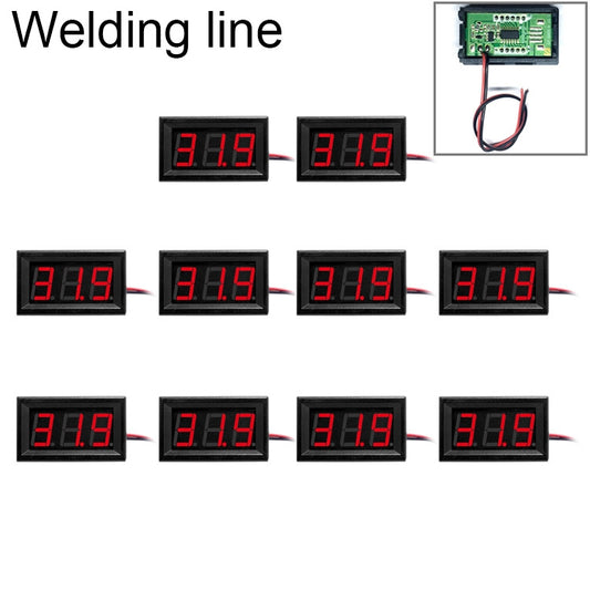 10 PCS 0.56 inch 2 Welding Wires Digital Voltage Meter with Shell, Color Light Display, Measure Voltage: DC 4.5-30V (Red) - Current & Voltage Tester by buy2fix | Online Shopping UK | buy2fix